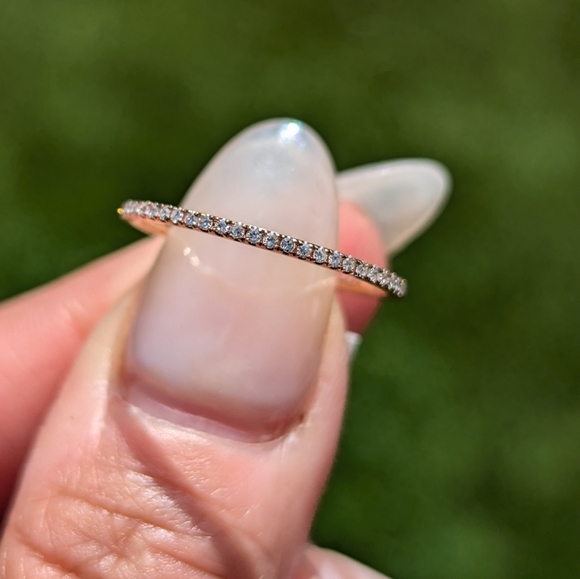 14K Rose Gold Diamond Dainty Thin Band Ring - Picture 5 of 9